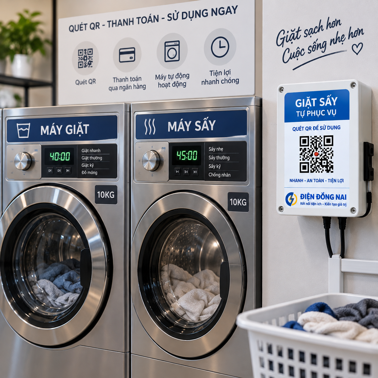 Quét QR thanh toán máy giặt sấy - Điện Đồng Nai
