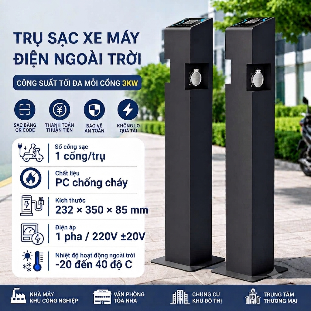 Trụ sạc xe máy, ôtô điện - diendongnai.com